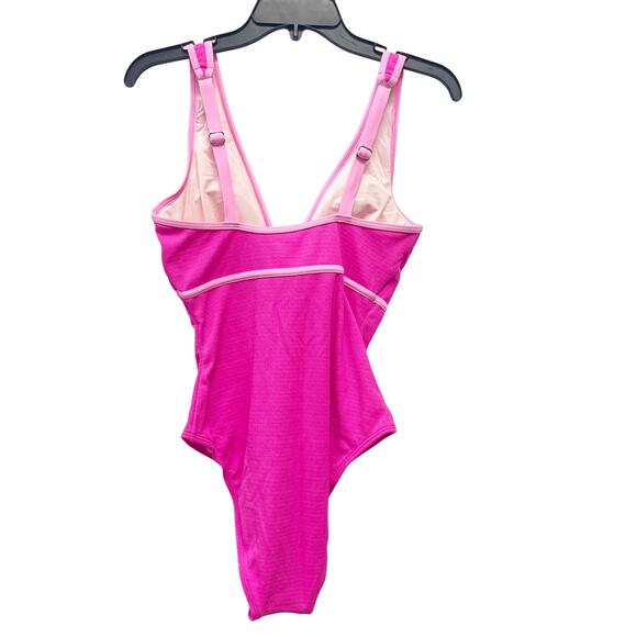 Cupshe Plunging Pink Piped Tummy Control One Piece Swimsuit Hot Neon Pink M - Picture 4 of 7